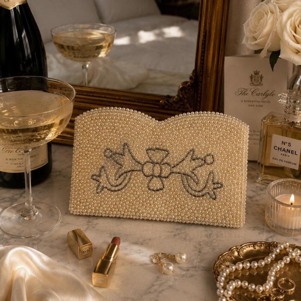 Vintage Faux Pearl Beaded Bridal Clutch